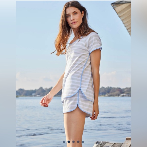 LAKE Pajama Pima Shorts Set - White and Green - Picture 10 of 10